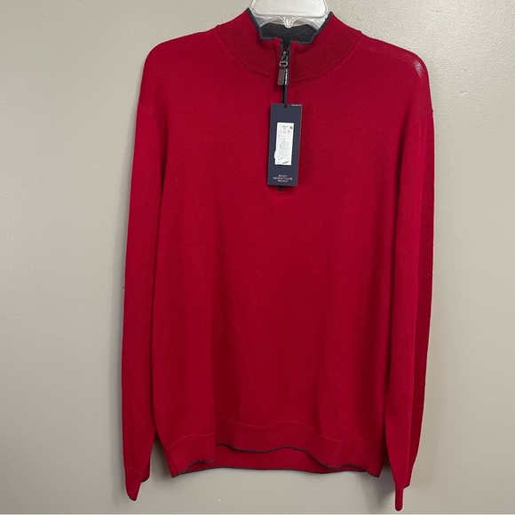 Hart Schaffner Marx Extra Fine Merino Wool 1/4 Zip Sweater Size Large Red - Picture 1 of 10